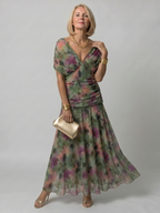 Women's Floral Off-Shoulder Chiffon Midi Dress | Elsie