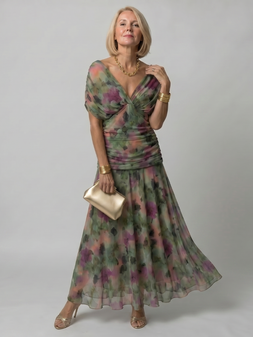 Women's Floral Off-Shoulder Chiffon Midi Dress | Elsie