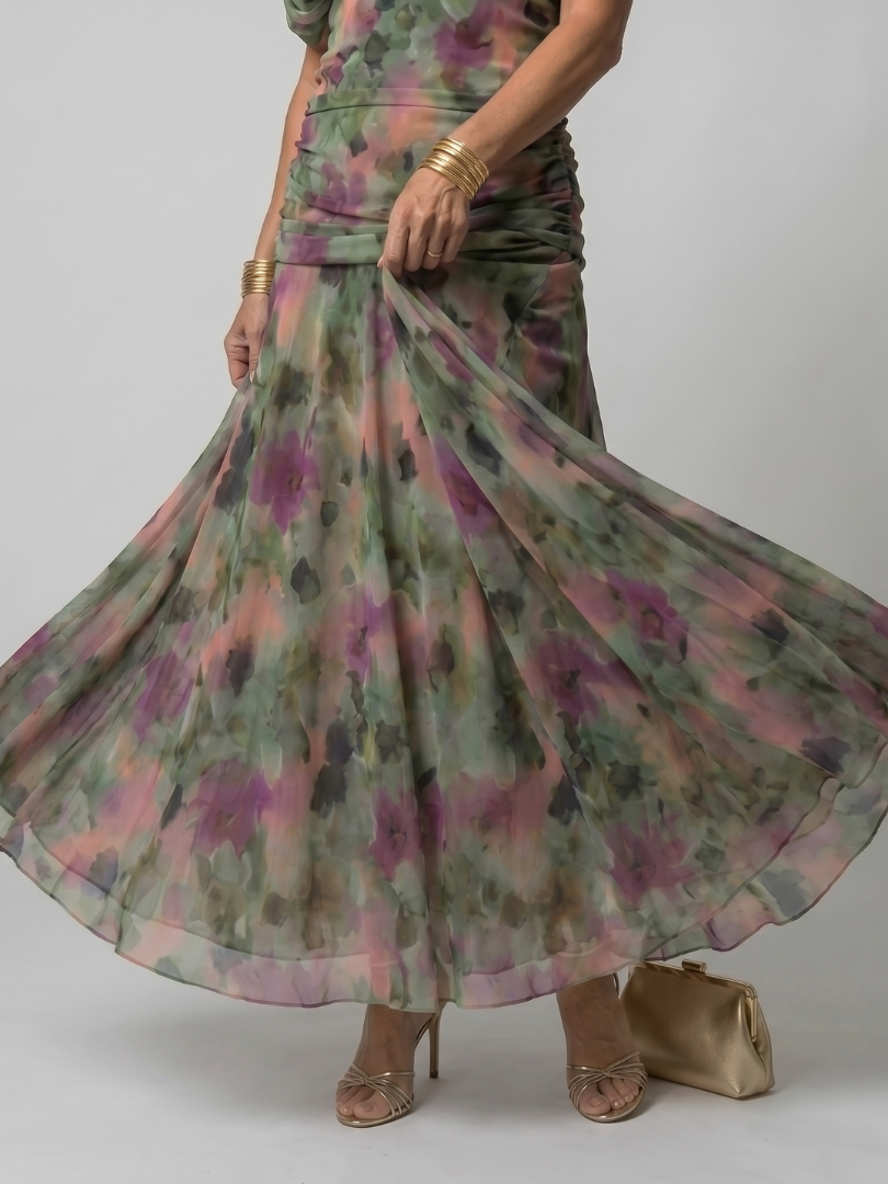 Women's Floral Off-Shoulder Chiffon Midi Dress | Elsie