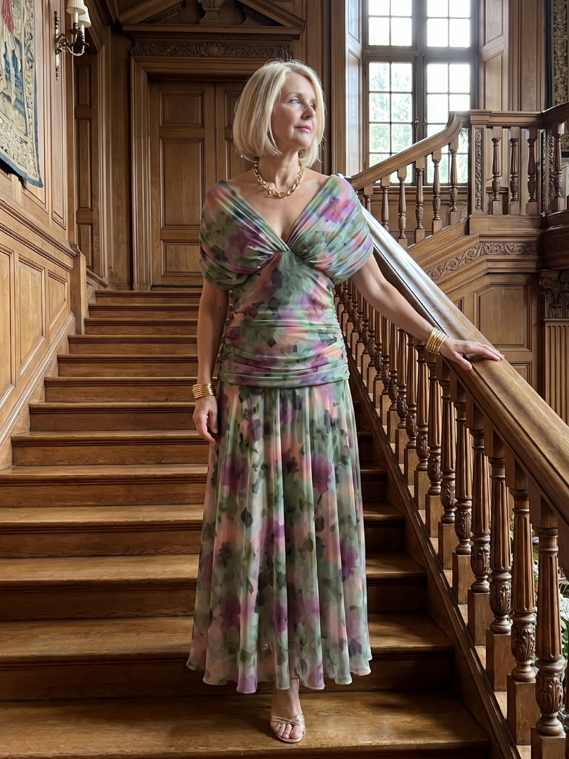 Women's Floral Off-Shoulder Chiffon Midi Dress | Elsie