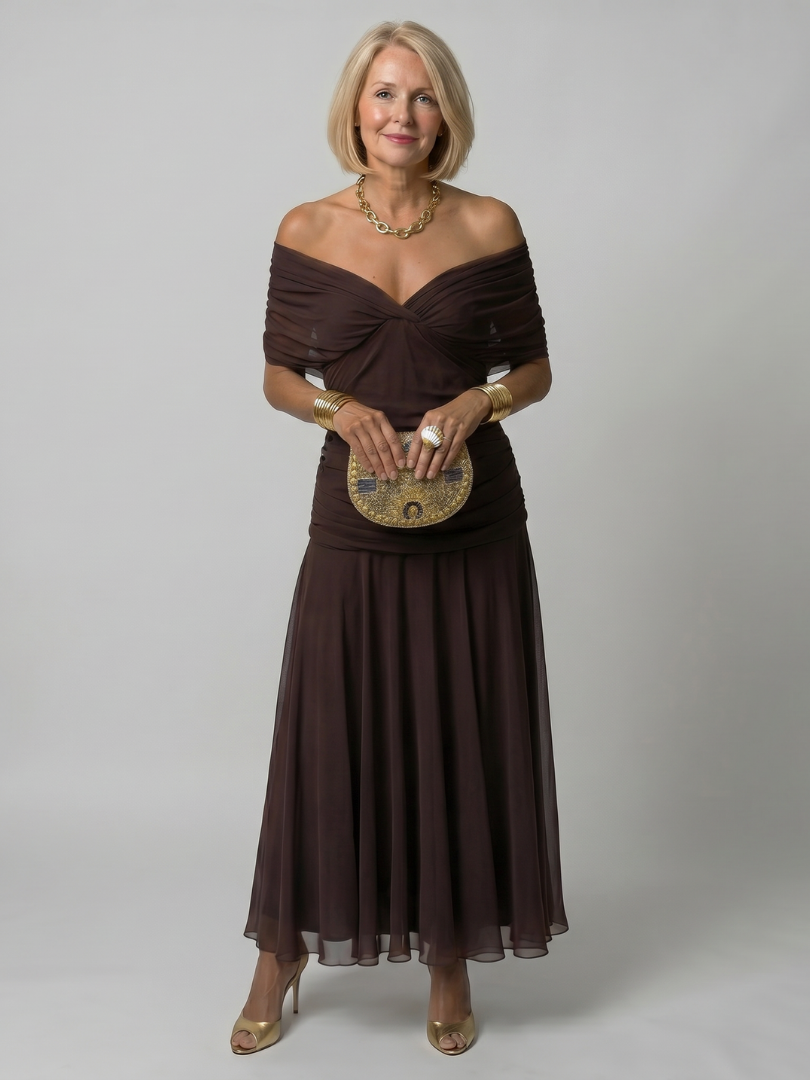 Women's Floral Off-Shoulder Chiffon Midi Dress | Elsie