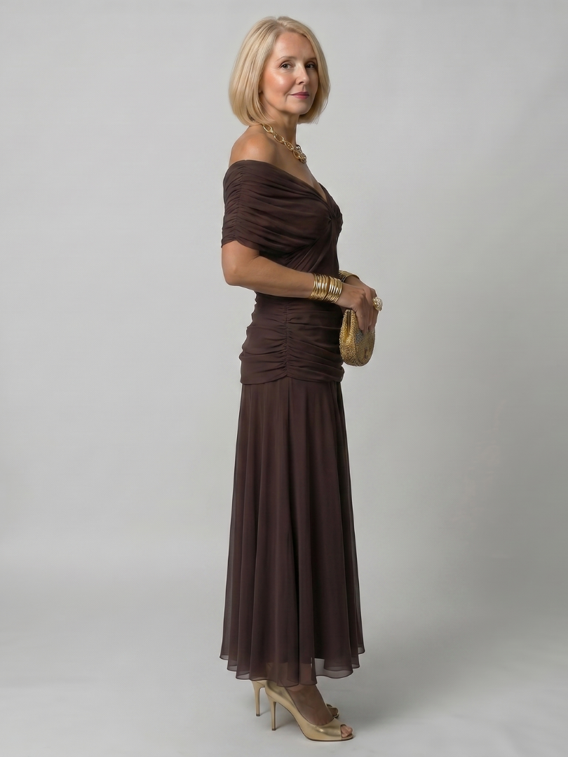 Women's Floral Off-Shoulder Chiffon Midi Dress | Elsie