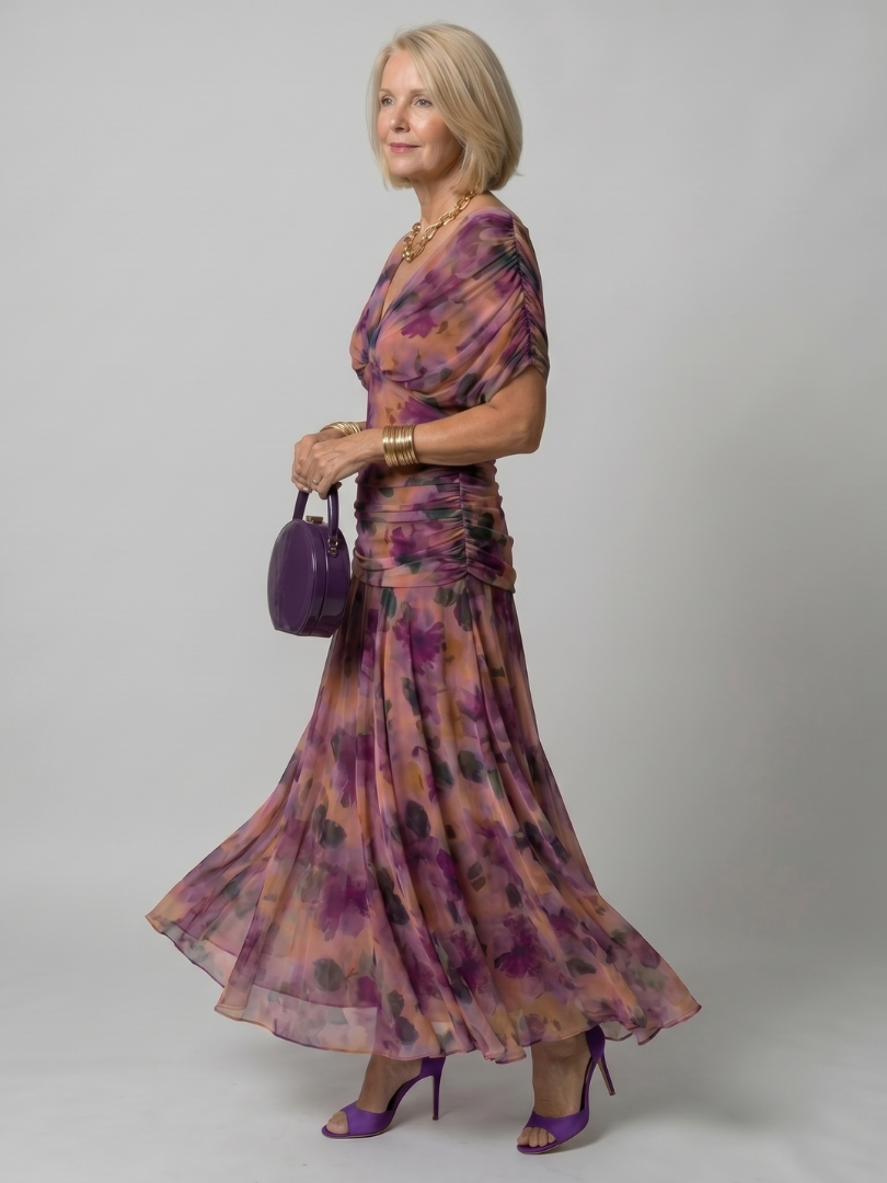 Women's Floral Off-Shoulder Chiffon Midi Dress | Elsie