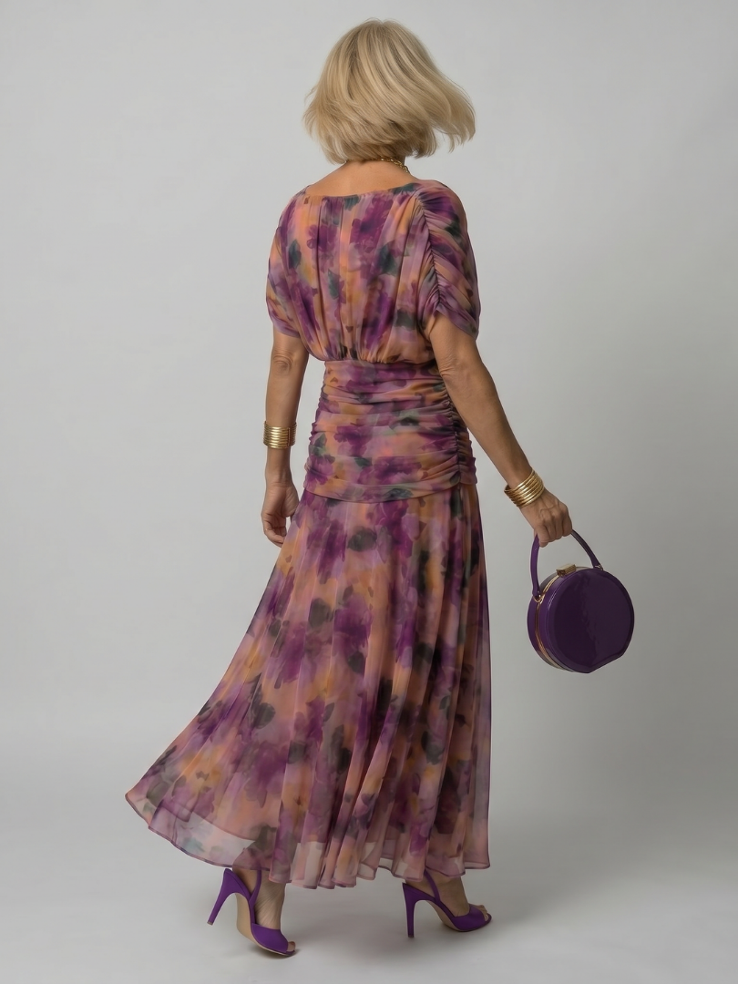 Women's Floral Off-Shoulder Chiffon Midi Dress | Elsie