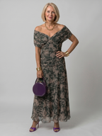 Women's Floral Off-Shoulder Chiffon Midi Dress | Elsie