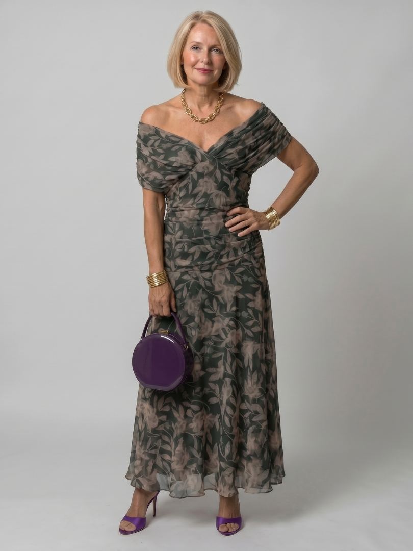 Women's Floral Off-Shoulder Chiffon Midi Dress | Elsie