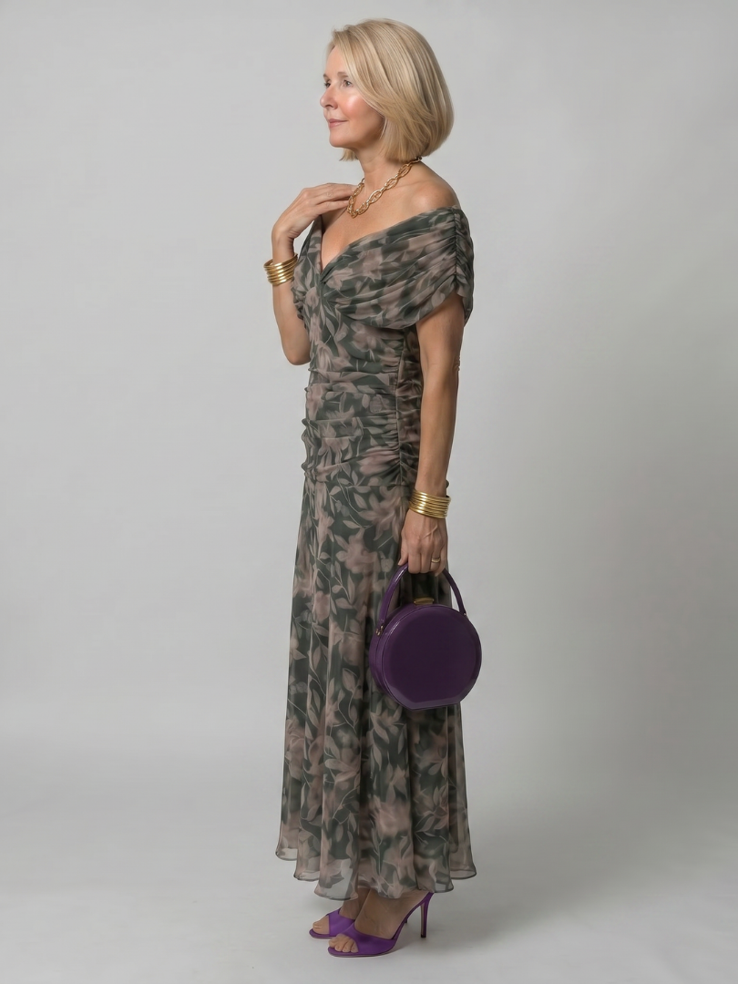 Women's Floral Off-Shoulder Chiffon Midi Dress | Elsie