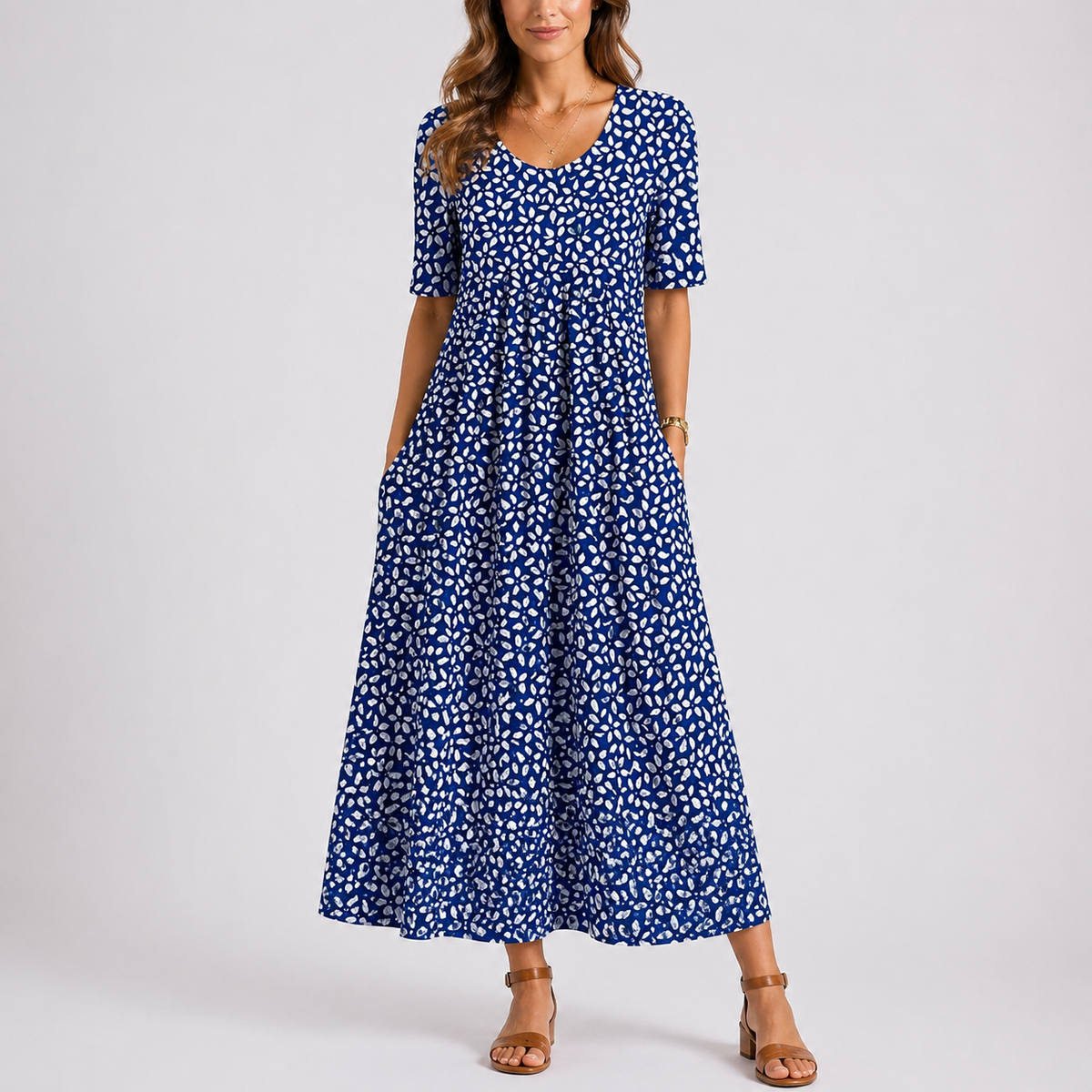 Women's Floral Print A-Line Maxi Dress with Pockets | Sophie