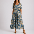 Women's Floral Print A-Line Maxi Dress with Pockets | Sophie