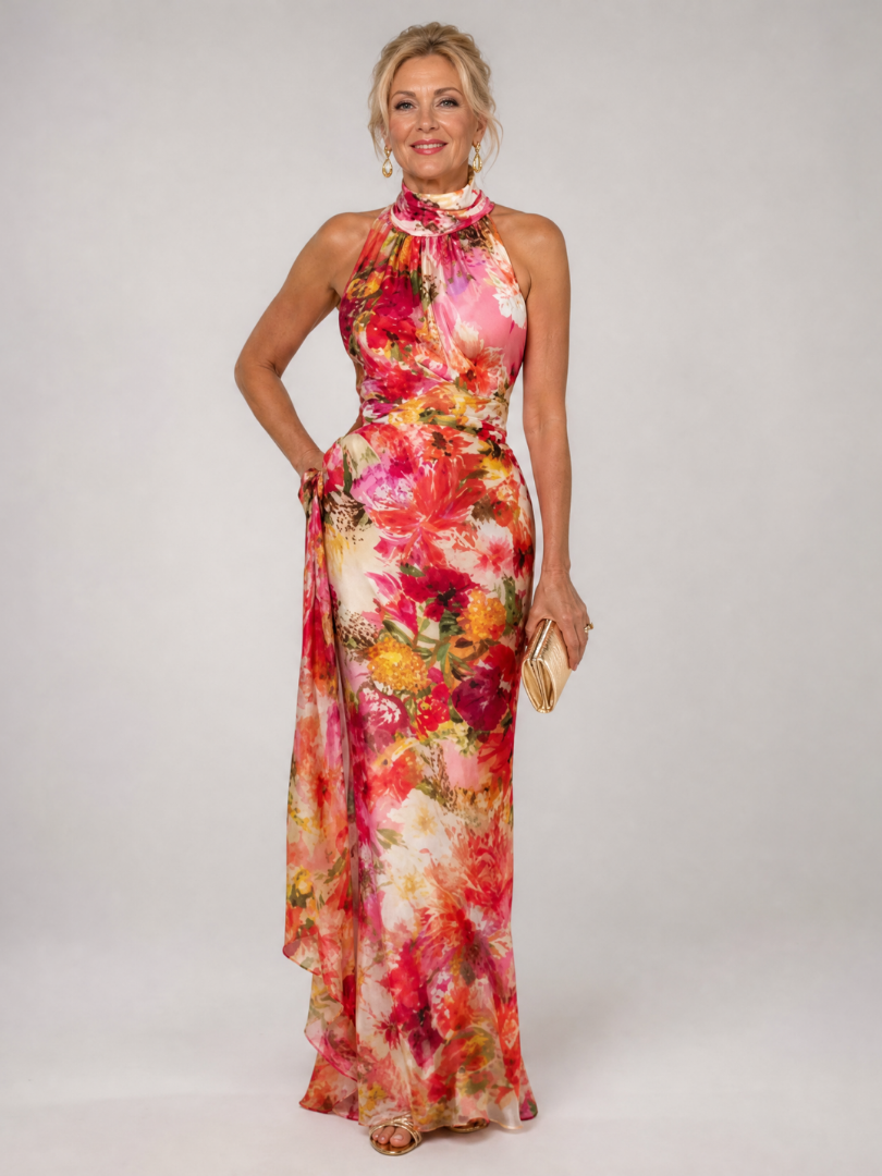 Women's Floral Print Halter Neck Maxi Dress | Sophie