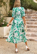 Women's Floral Print Maxi Dress with V-Neck Puff Sleeves | Olivia