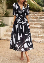 Women's Floral Print Maxi Dress with V-Neck Puff Sleeves | Olivia