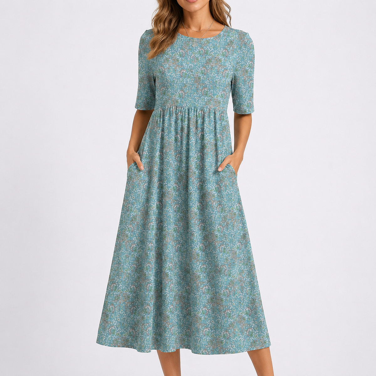 Women's Floral Print Midi Dress with Pockets | Cecilia
