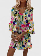 Women's Floral Print V-Neck Mini Dress with Flutter Sleeves | Emma