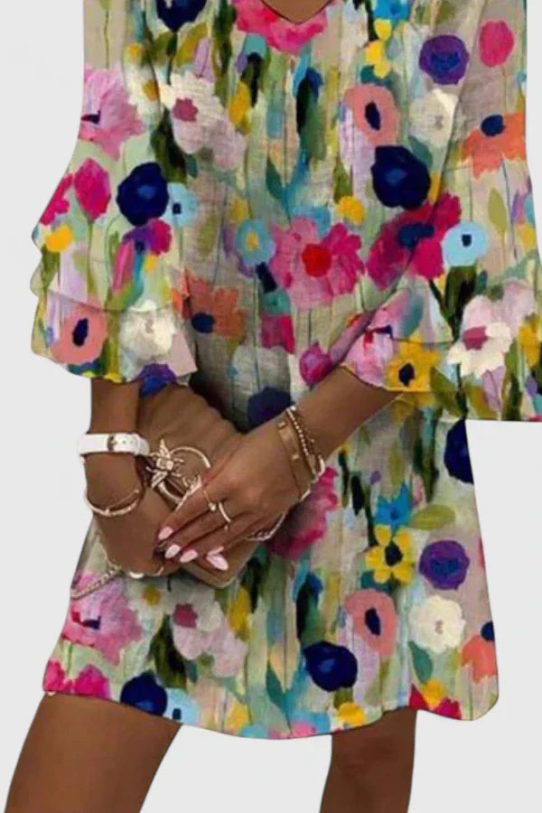 Women's Floral Print V-Neck Mini Dress with Flutter Sleeves | Emma
