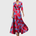 Women's Floral Satin Wrap Maxi Dress V-Neck | Molly