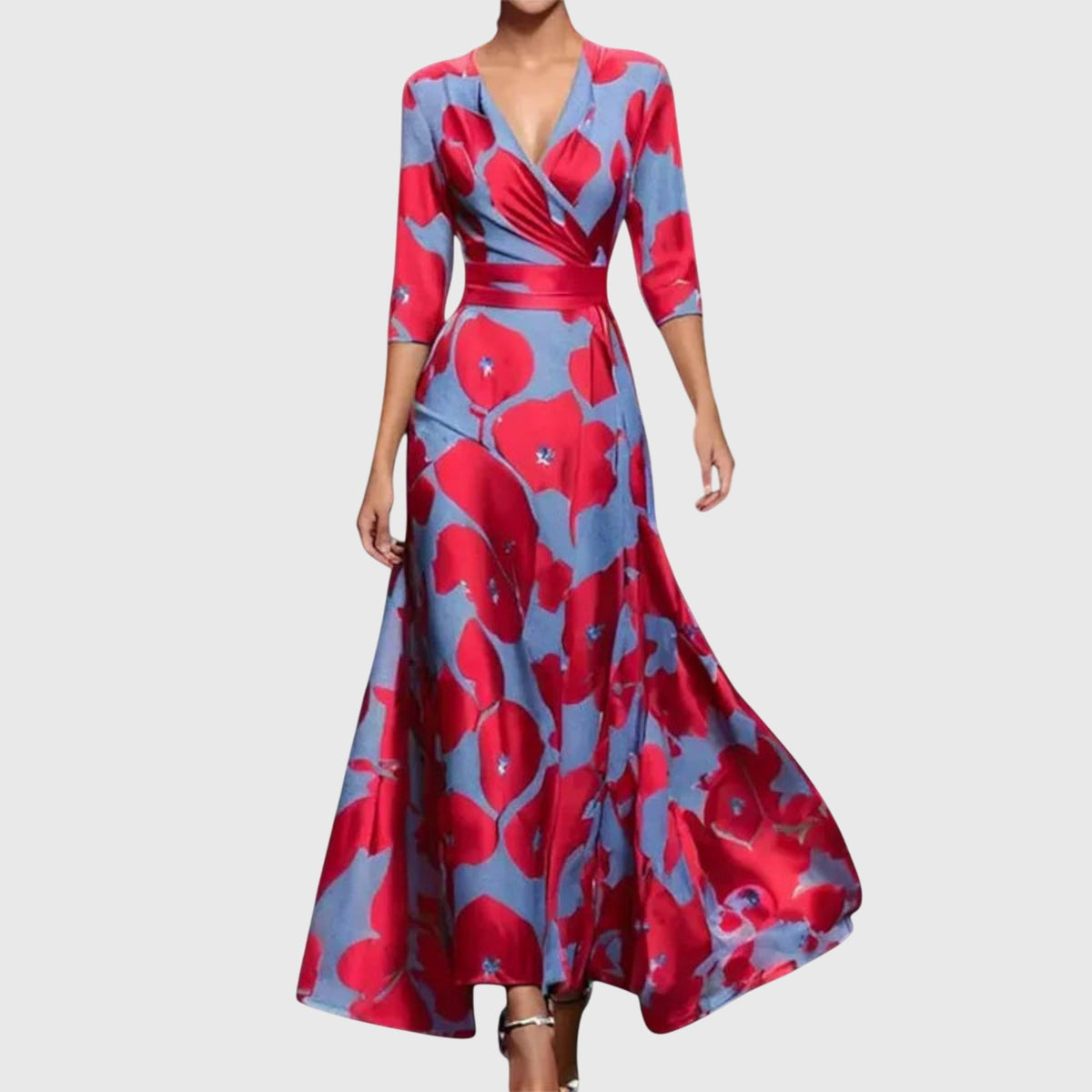 Women's Floral Satin Wrap Maxi Dress V-Neck | Molly