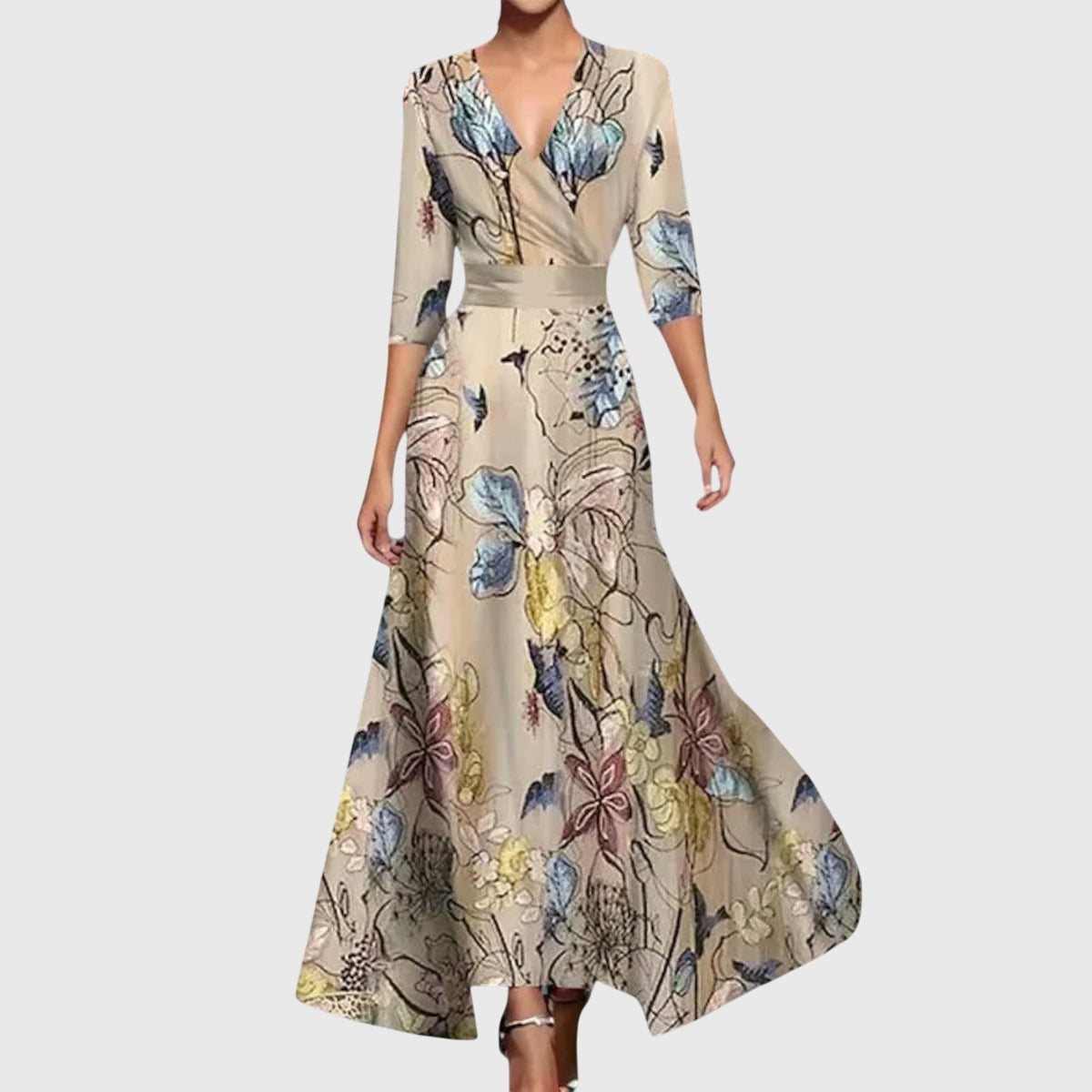 Women's Floral Satin Wrap Maxi Dress V-Neck | Molly