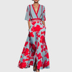 Women's Floral Satin Wrap Maxi Dress V-Neck | Molly