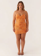 Women's Floral Sequin Beaded Mini Dress | Aubrey