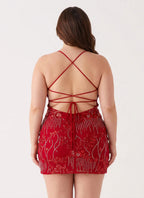Women's Floral Sequin Beaded Mini Dress | Aubrey