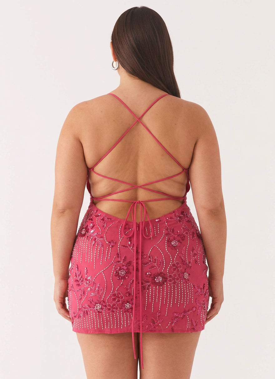 Women's Floral Sequin Beaded Mini Dress | Aubrey