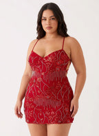 Women's Floral Sequin Beaded Mini Dress | Aubrey