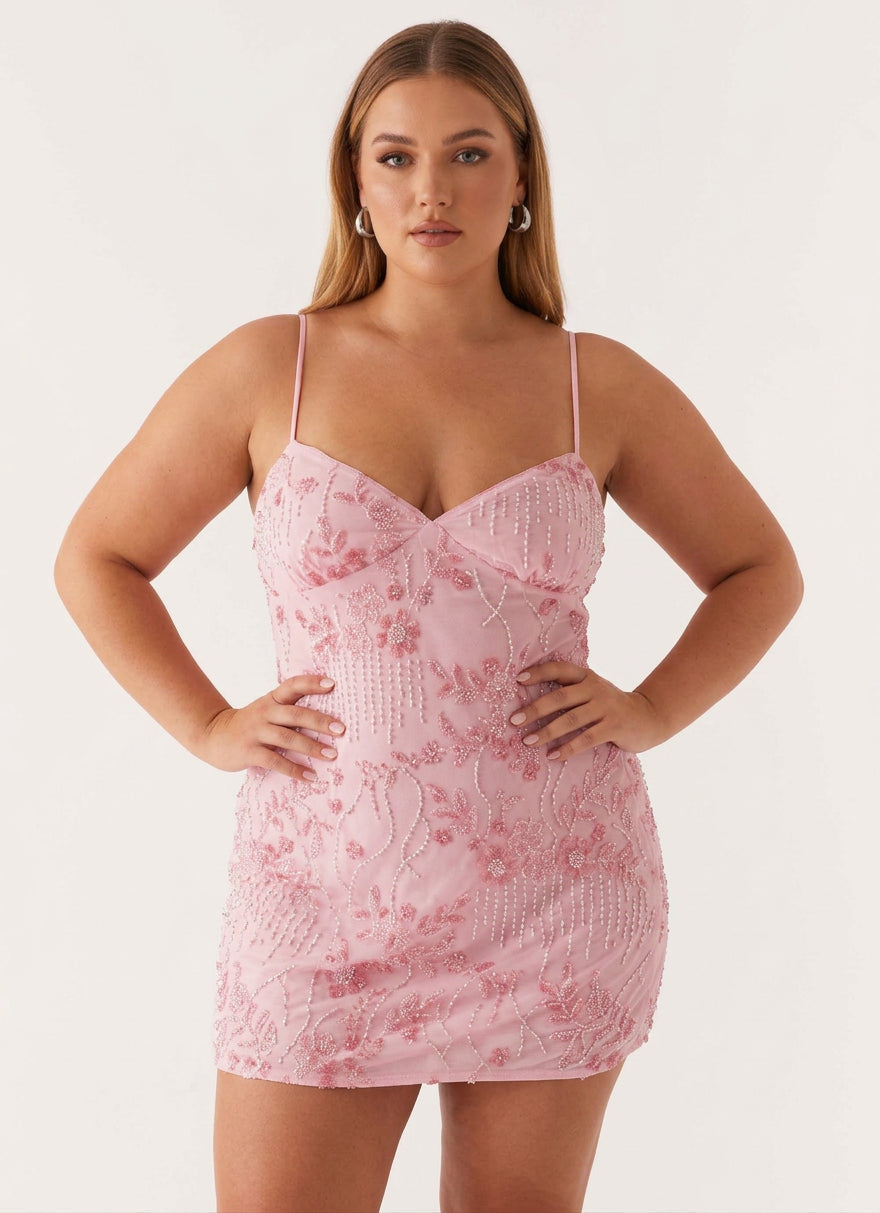 Women's Floral Sequin Beaded Mini Dress | Aubrey