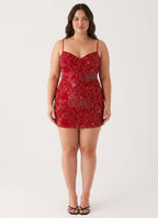 Women's Floral Sequin Beaded Mini Dress | Aubrey