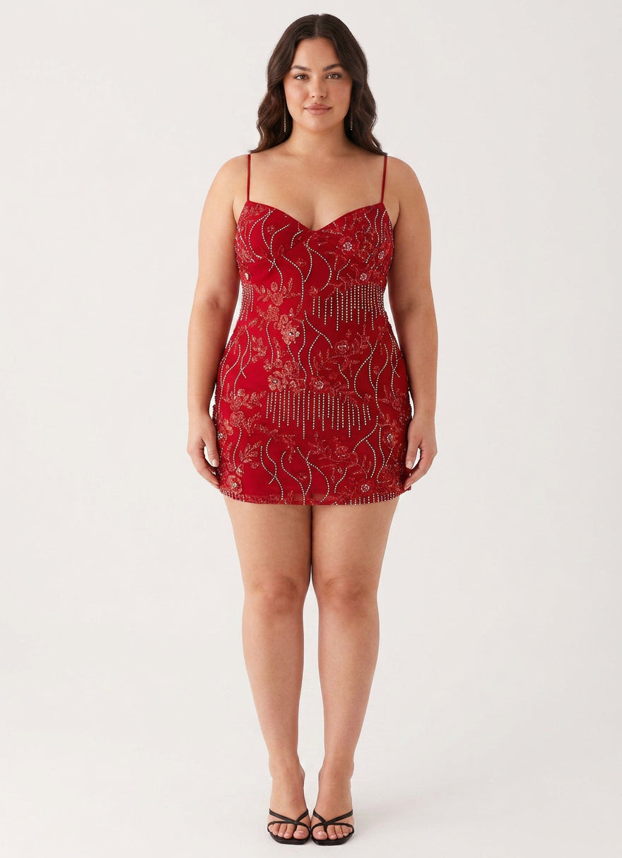 Women's Floral Sequin Beaded Mini Dress | Aubrey