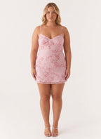 Women's Floral Sequin Beaded Mini Dress | Aubrey