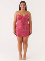 Women's Floral Sequin Beaded Mini Dress | Aubrey