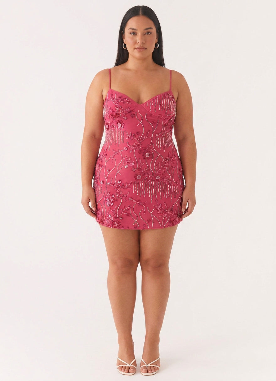 Women's Floral Sequin Beaded Mini Dress | Aubrey