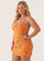 Women's Floral Sequin Beaded Mini Dress | Aubrey