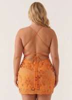 Women's Floral Sequin Beaded Mini Dress | Aubrey