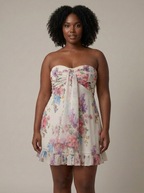 Women's Floral Strapless Ruffle Mini Dress | Audrey