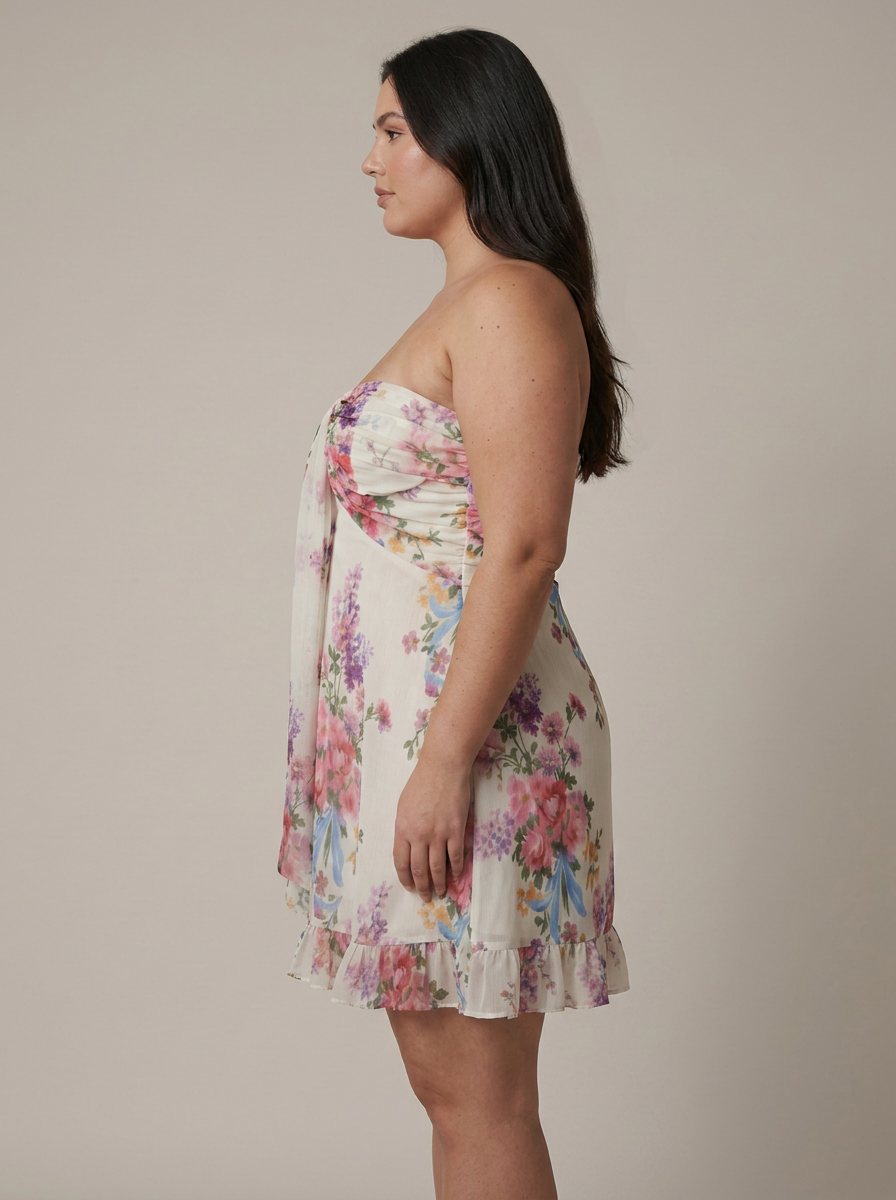 Women's Floral Strapless Ruffle Mini Dress | Audrey