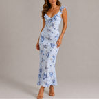 Women's Floral Tie-Front Ruffle Strap Maxi Dress | Pearl
