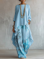 Women's Floral Two-Piece Set with Cape Top & Wide-Leg Pants | Aurora