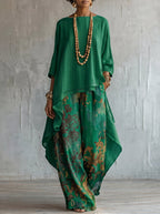 Women's Floral Two-Piece Set with Cape Top & Wide-Leg Pants | Aurora