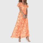 Women's Floral V-Neck Maxi Dress with Flutter Sleeves | Luna