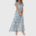 Women's Floral V-Neck Maxi Dress with Flutter Sleeves | Luna