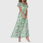Women's Floral V-Neck Maxi Dress with Flutter Sleeves | Luna
