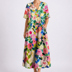 Women's Floral V-Neck Maxi Dress with Pockets and Short Sleeves | Xenia