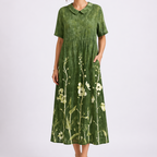 Women's Floral V-Neck Maxi Dress with Pockets and Short Sleeves | Xenia