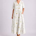 Women's Floral V-Neck Maxi Dress with Pockets and Short Sleeves | Xenia