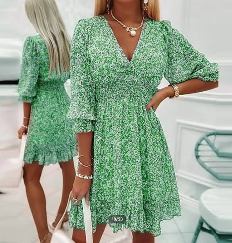 Women's Floral V-Neck Puff Sleeve Smocked Waist Mini Dress | Heidi