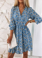 Women's Floral V-Neck Puff Sleeve Smocked Waist Mini Dress | Heidi