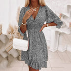Women's Floral V-Neck Puff Sleeve Smocked Waist Mini Dress | Heidi