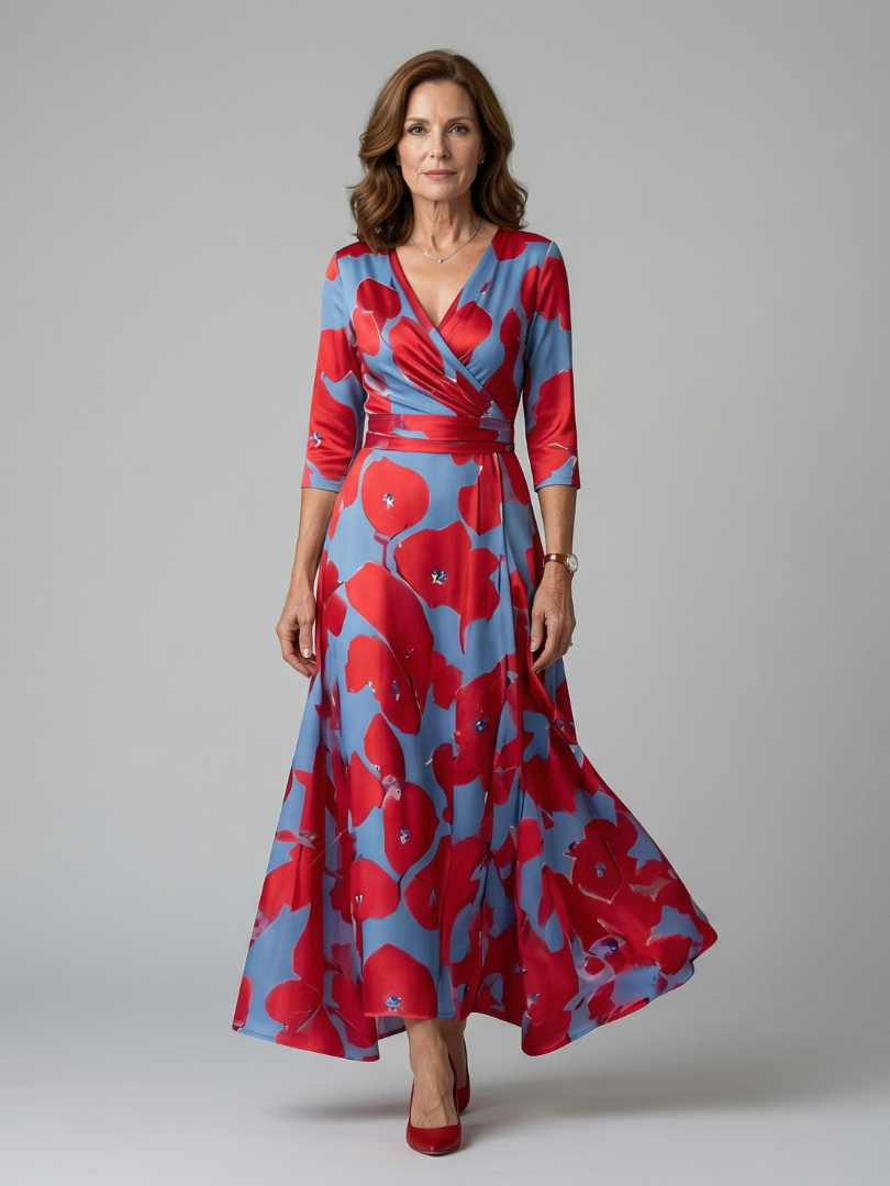 Women's Floral Wrap Maxi Dress with Tie-Waist Detail | Clara